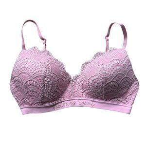Victoria's Secret Pink Lace Lined No-Wire T-Shirt Bra 34C Adjustable Straps